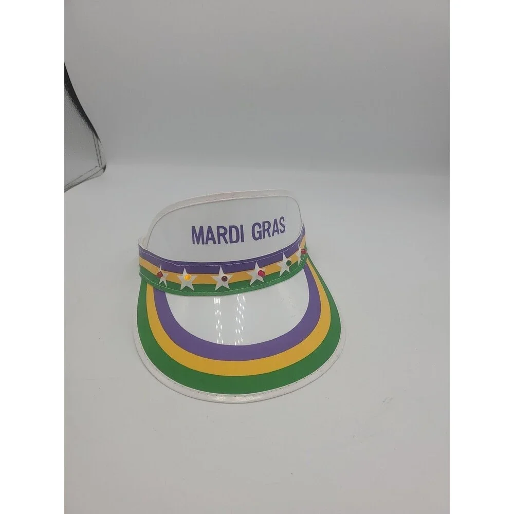 Vtg Lighted Colorful Sun Visor New Orleans Mardi Gras Retro Hat Rainbow Headband